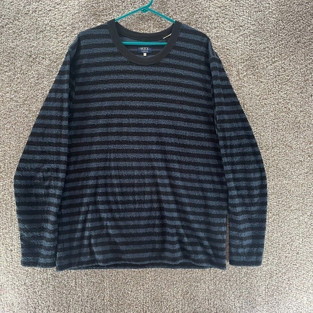 Levis Sweater Mens‎ Extra Large Blue Black Striped Pullover Casual Cotton Logo